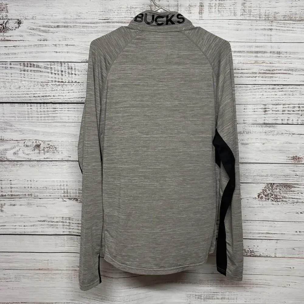 Milwaukee Bucks Gray Quarter-Zip Pullover with Logo Large NBA